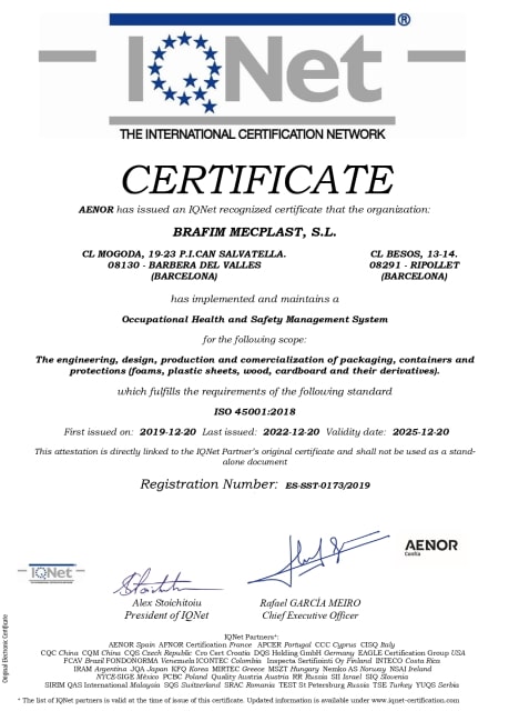 Certificado IQNet Brafim Health Safety